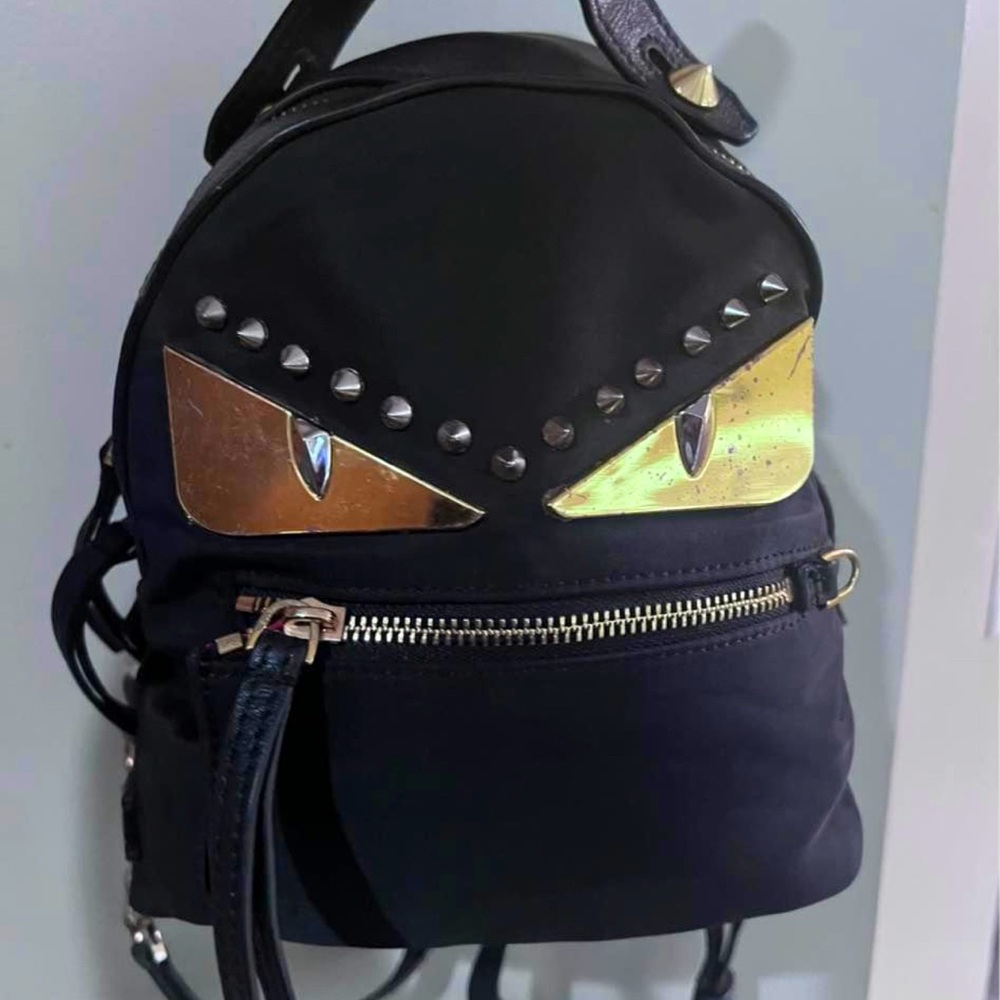 Fendi monster backpack studded nylon and leather mini bag